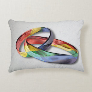 Rainbow Wedding Rings for Marriage Equality Decorative Cushion