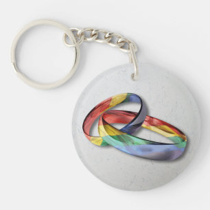 Rainbow Wedding Rings for Marriage Equality Key Ring