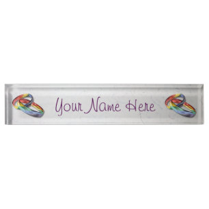 Rainbow Wedding Rings for Marriage Equality Nameplate