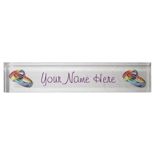 Rainbow Wedding Rings for Marriage Equality Nameplate (Front)
