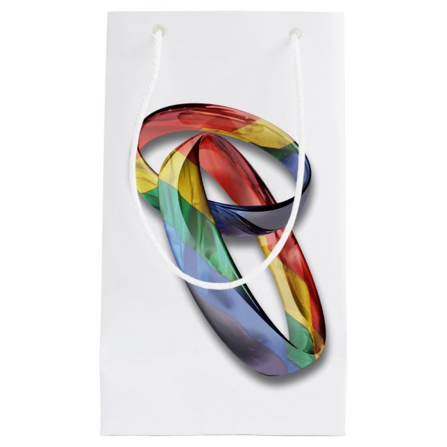 Rainbow Wedding Rings for Marriage Equality Small Gift Bag (Front)