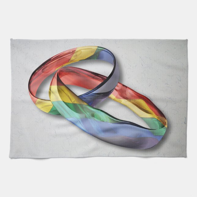 Rainbow Wedding Rings for Marriage Equality Tea Towel (Horizontal)