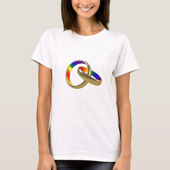 Rainbow wedding rings womens t-shirt (Front)