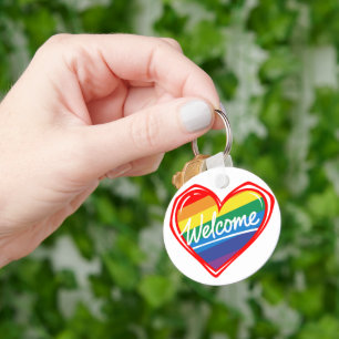 Rainbow Welcome Heart Key Ring