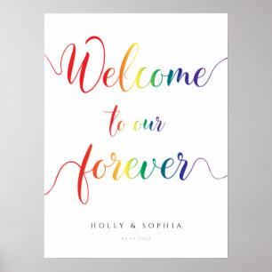 Rainbow Welcome to Our Forever Wedding Sign