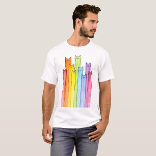 Rainbow Whimsical Cats Illustration T-Shirt
