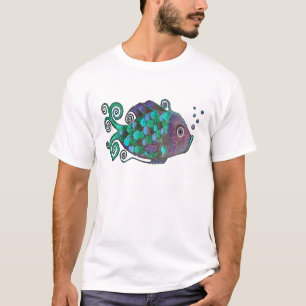 Rainbow Whimsical Fish Blue & Purple Hue Art T-Shirt