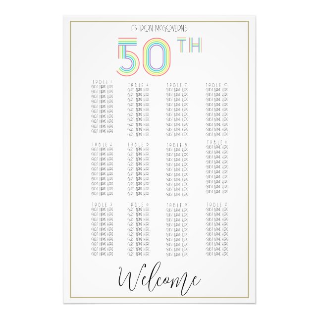 Rainbow & White 50th Birthday Seating Chart Print (Front)