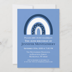 Rainbow White And Blue 16th Birthday Party Invitation