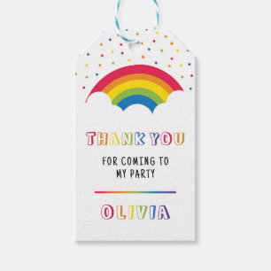 Rainbow White Favor Tag for Birthday Party Color