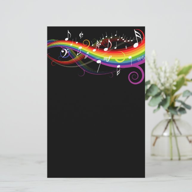 Rainbow White Music Notes on Black (Standing Front)