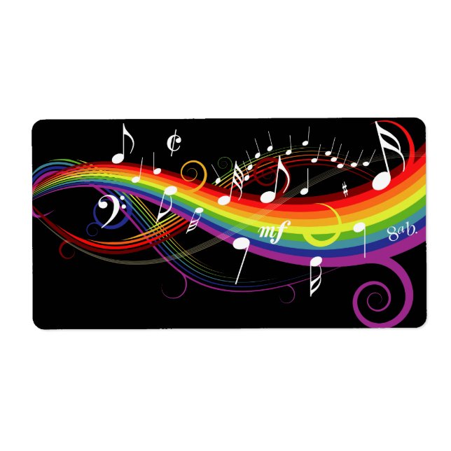 Rainbow White Music Notes on Black (Front)