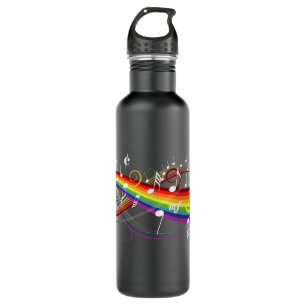 Rainbow White Music Notes on Black 710 Ml Water Bottle