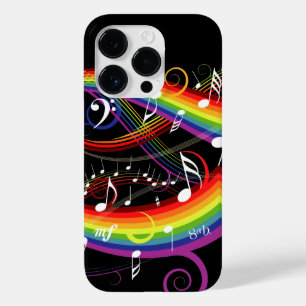 Rainbow White Music Notes on Black Case-Mate iPhone 14 Pro Case