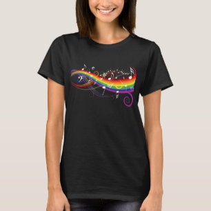 Rainbow White Music Notes on Black T-Shirt