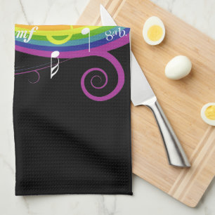 Rainbow White Music Notes on Black Tea Towel
