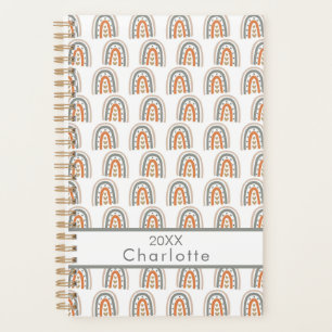 Rainbow white rose gold grey monogram name planner