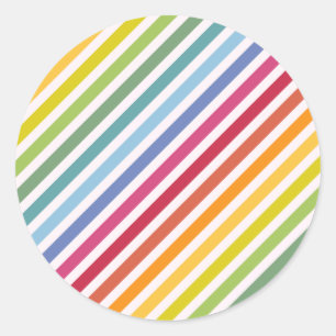 Rainbow & White Stripes Classic Round Sticker