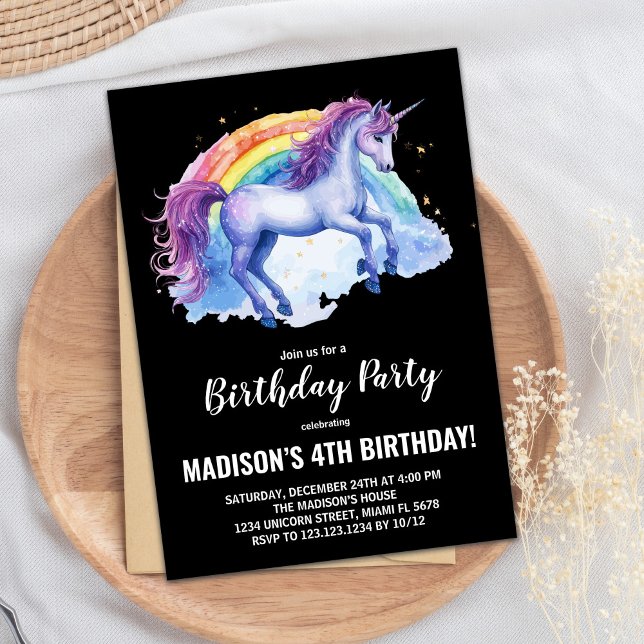 Rainbow White Unicorn Birthday Invitations (Rainbow White Unicorn Birthday Invitations)