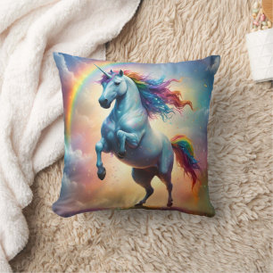 Rainbow White Unicorn Rearing, Cushion
