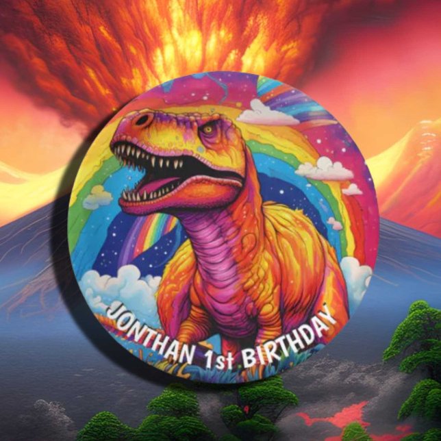 Rainbow Wild One birthday T Rex Paper Plate (Creator Uploaded)