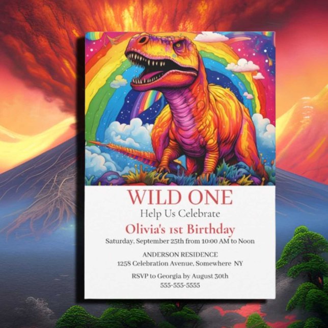 Rainbow Wild One birthday T Rex theme Invitation (If you have any questions or need assistance with anything, feel free to reach out. We're thrilled t)