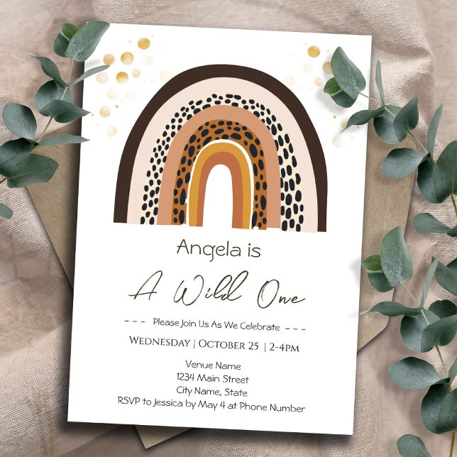 Rainbow Wild One Boho Animal Print Kids Birthday  Invitation (Creator Uploaded)