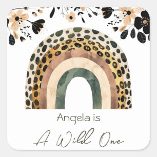 Rainbow Wild One Boho Floral Kids Birthday  Square Sticker