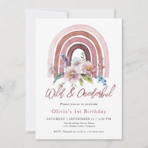 Rainbow Wild & Onederful Wildflower 1st Birthday   Invitation
