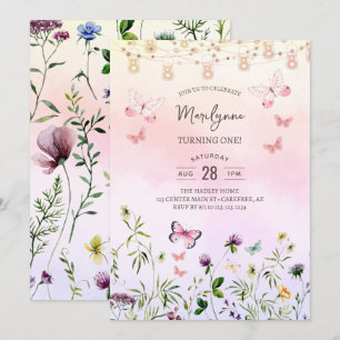 Rainbow Wildflower Boho 1st Birthday Invitation