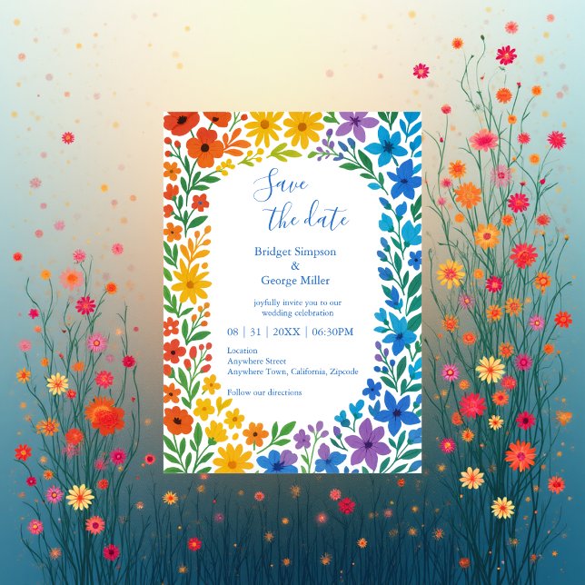 Rainbow Wildflower Rustic Floral Wedding  Invitation (Creator Uploaded)