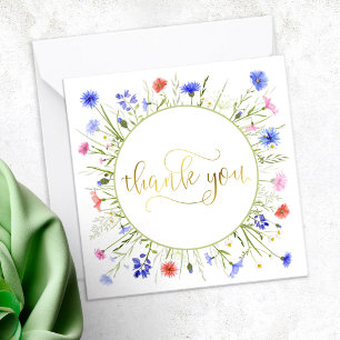 Rainbow Wildflowers Gold Script Thank You Card