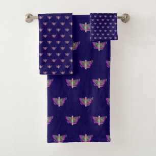Rainbow Winged Butterfly Navy Bath Towel Set
