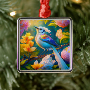 Rainbow Winged Jay Fantasy Bird Metal Tree Decoration