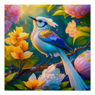 Rainbow Winged Jay Fantasy Bird Poster