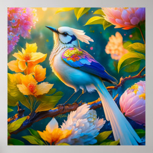 Rainbow Winged Jay Fantasy Bird Poster