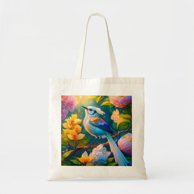 Rainbow Winged Jay Fantasy Bird Tote Bag (Front)