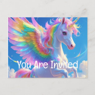 Rainbow Winged Prancing Unicorn  Invitation Postcard
