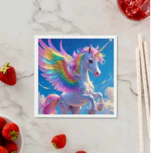 Rainbow Winged Prancing Unicorn  Napkin (Creator Uploaded)