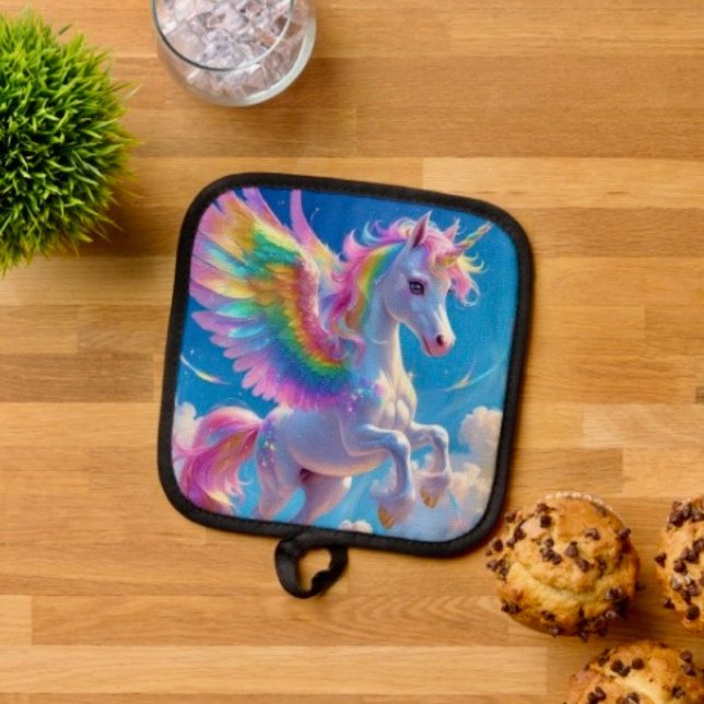 Rainbow Winged Prancing Unicorn Pot Holder (Creator Uploaded)