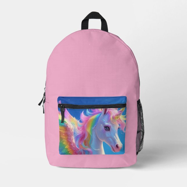 Rainbow Winged Prancing Unicorn  Printed Backpack (Front)