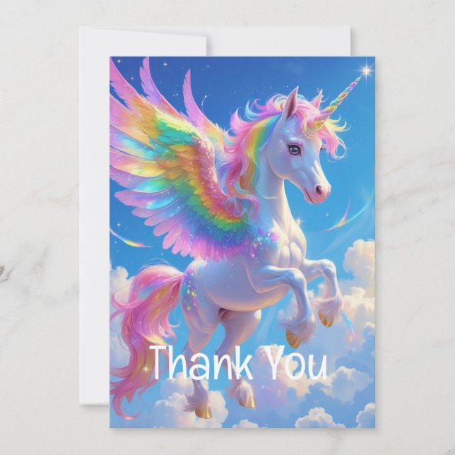 Rainbow Winged Prancing Unicorn  Thank You Card (Front)