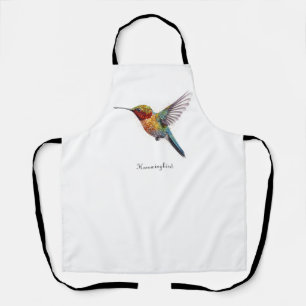 Rainbow Wings: Vibrant Hummingbird Art, custom Apron