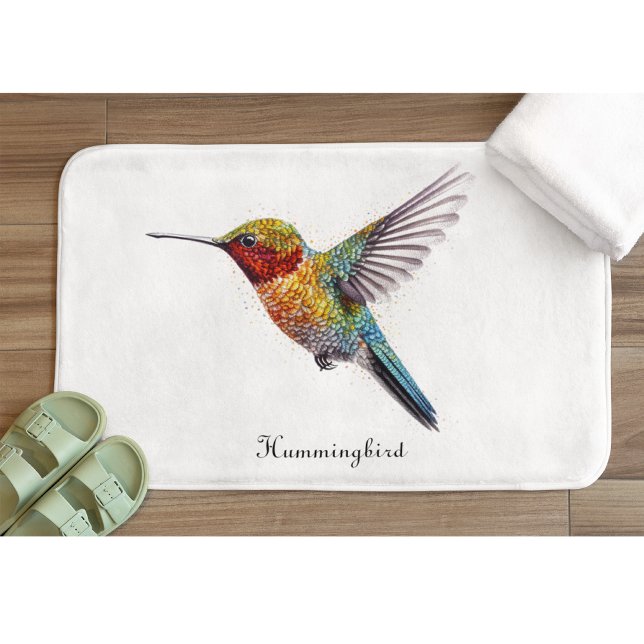  Rainbow Wings: Vibrant Hummingbird Art, custom Bath Mat (Creator Uploaded)