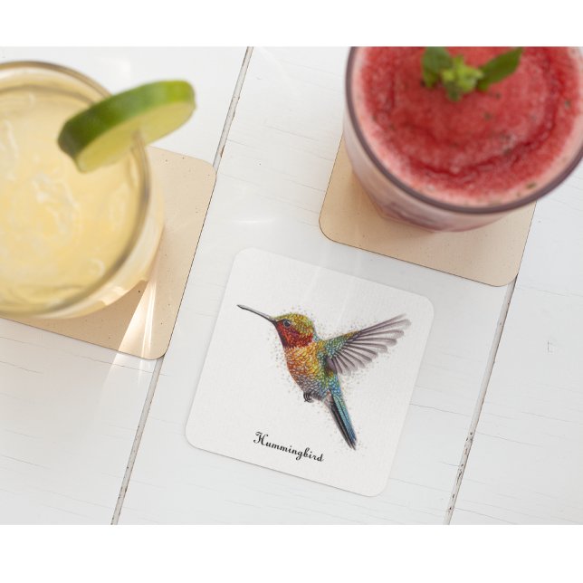 Rainbow Wings: Vibrant Hummingbird Art, custom  Glass Coaster (Creator Uploaded)