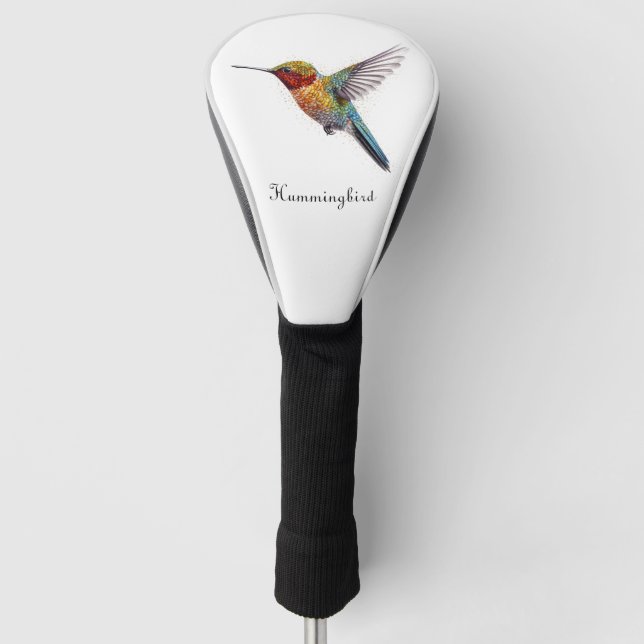 Rainbow Wings: Vibrant Hummingbird Art, custom Golf Head Cover (Front)