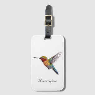 Rainbow Wings: Vibrant Hummingbird Art, custom Luggage Tag
