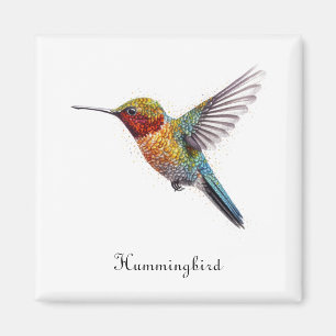 Rainbow Wings: Vibrant Hummingbird Art, custom Magnet