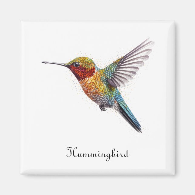 Rainbow Wings: Vibrant Hummingbird Art, custom Magnet (Front)