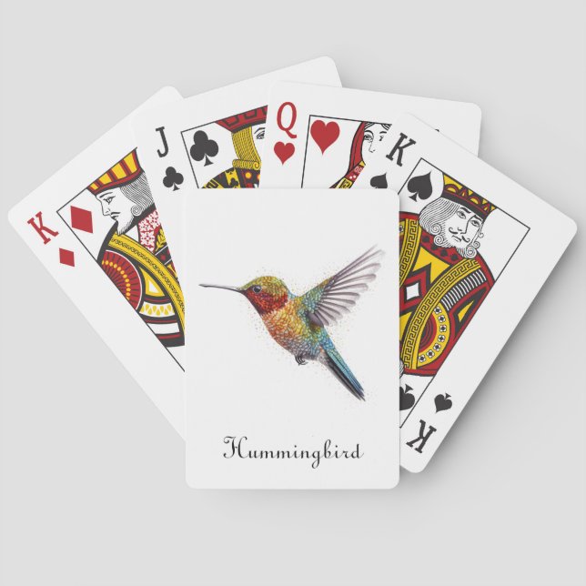 Rainbow Wings: Vibrant Hummingbird Art, custom Playing Cards (Back)